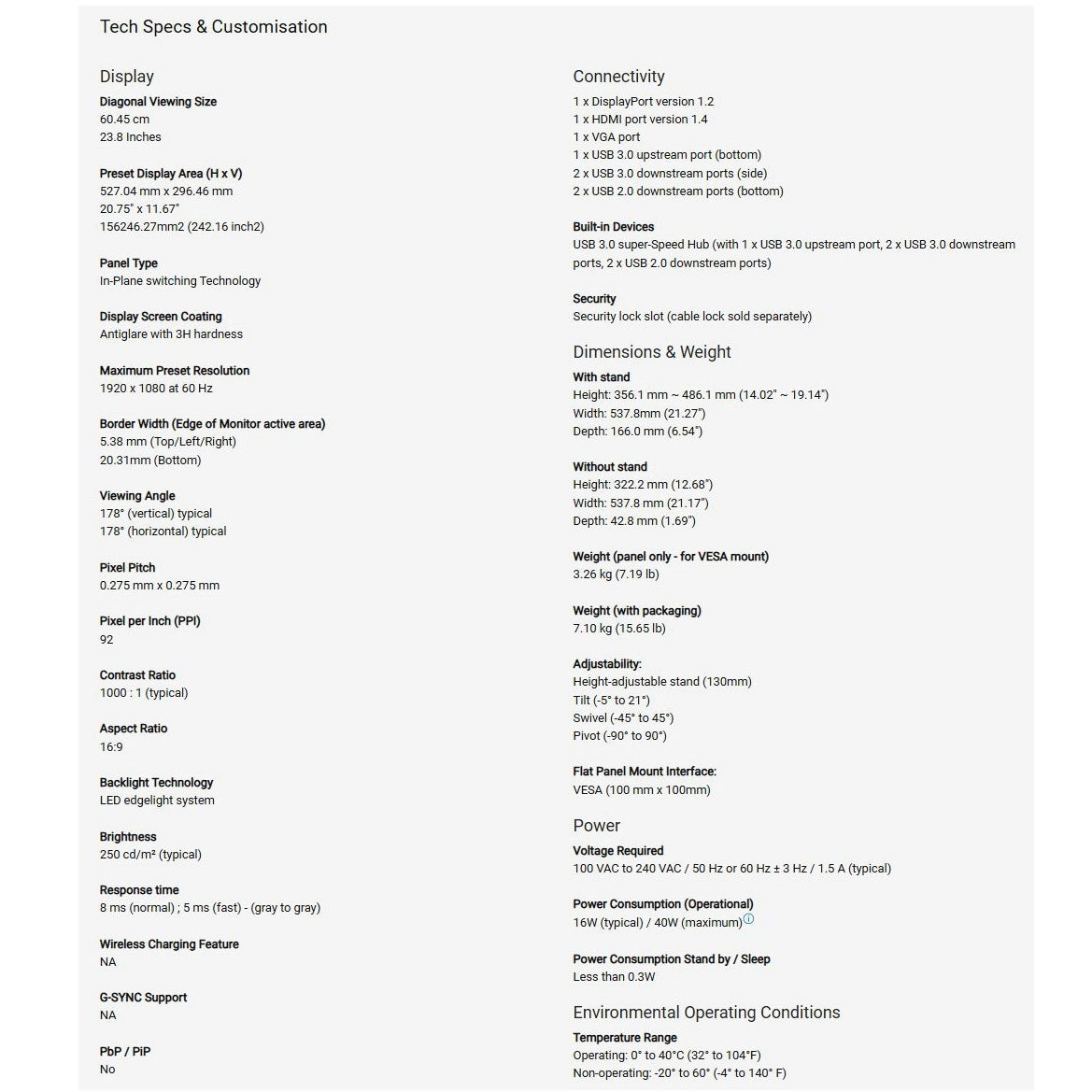 Dell 24" P2419H FHD Flat Panel LCD Monitor (Platinum)